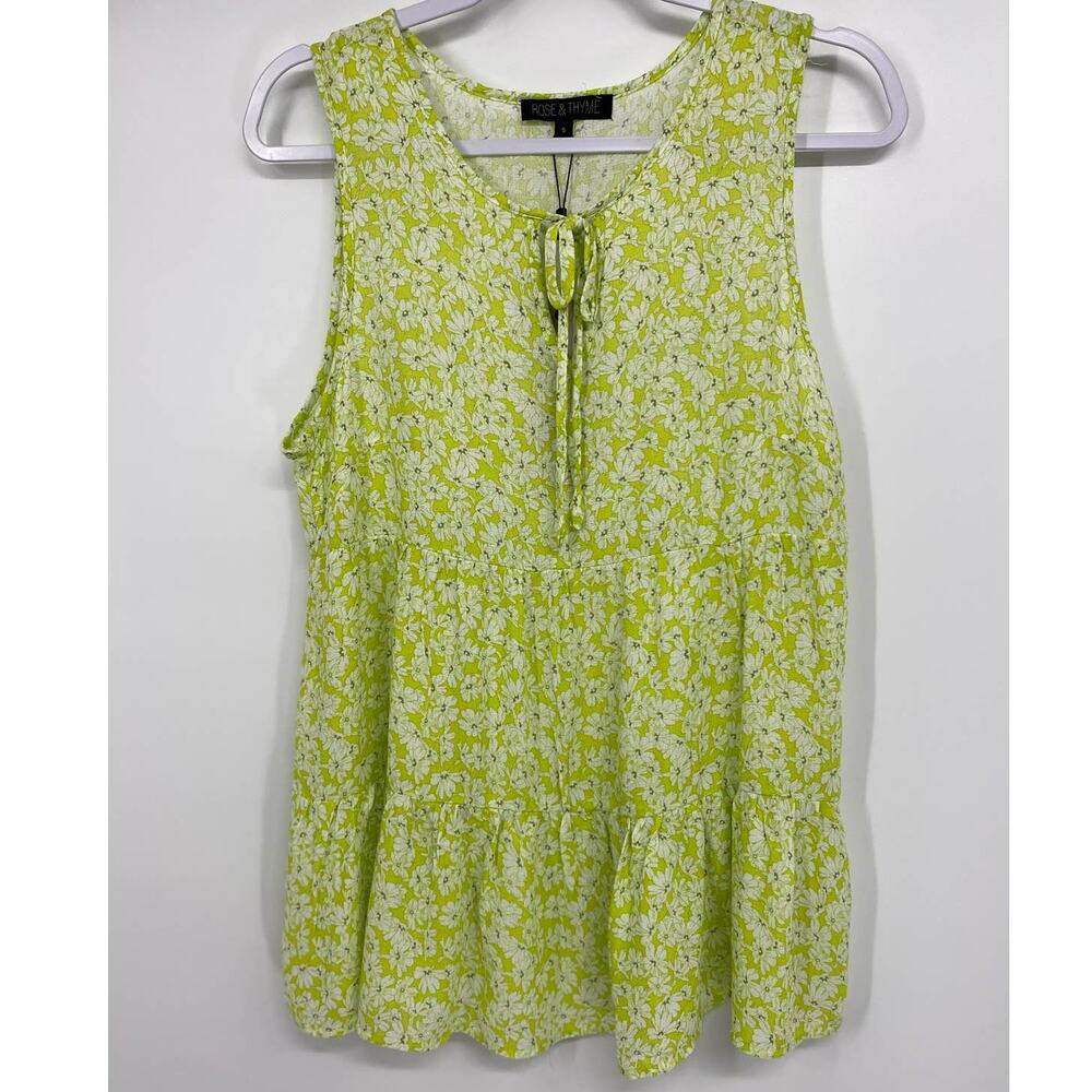 Rose & Thyme Womens Green Floral Sleeveless Blouse NEW Small